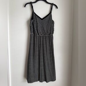 LOFT Black and White Striped V-Neck Top
